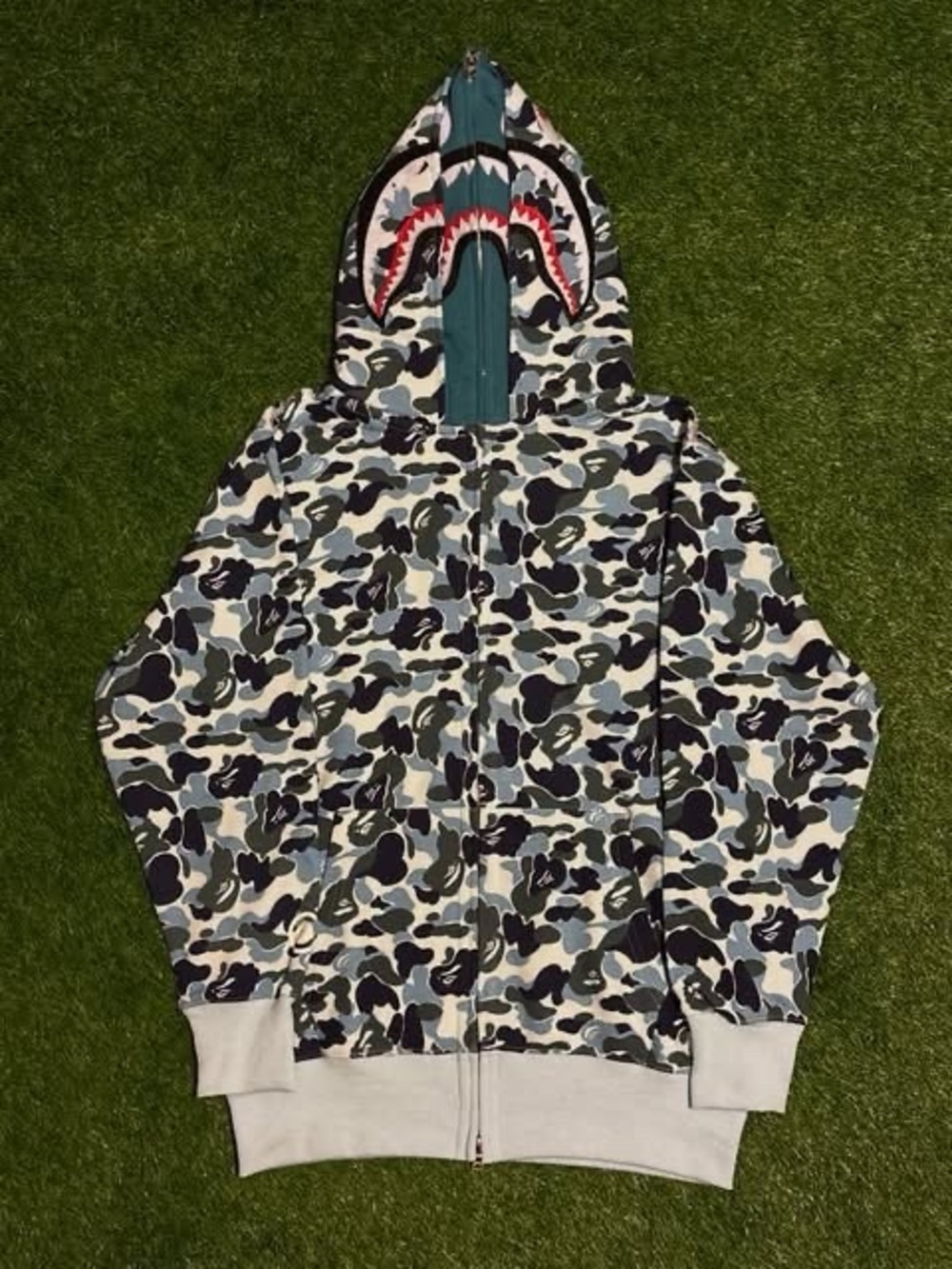 Double Hooded Light Blue Bape Zip Up